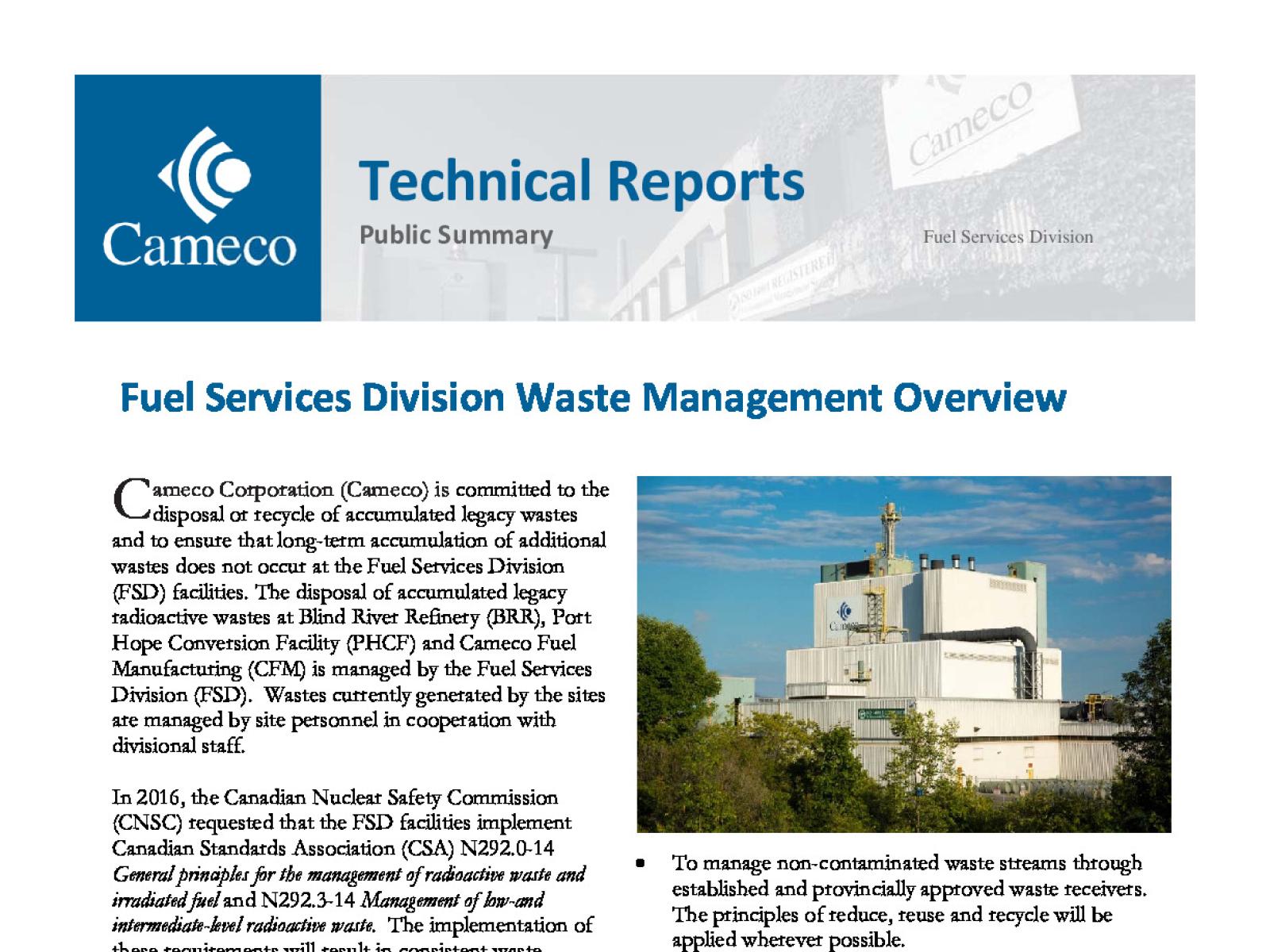 Fuel Services Division - Waste Management Overview 