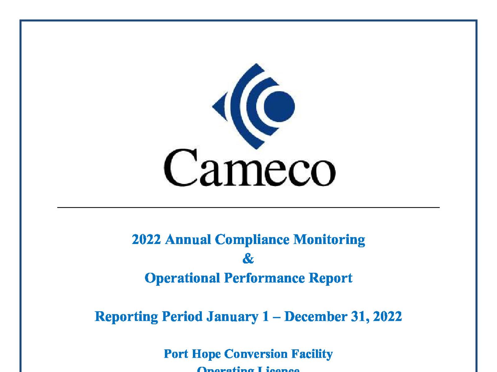 Port Hope Conversion Facility 2022 Annual Compliance Report