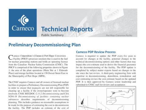 Port Hope Conversion Facility - Public Summary - Preliminary Decommissioning Plan PDF Thumbnail